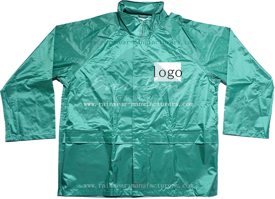 Green waterproof rain jacket